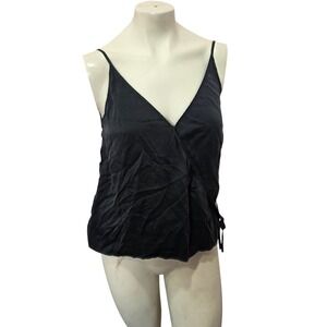 Grana 100% Silk Wrap Camisole Top M Black V Neck Spaghetti Strap Minimalist